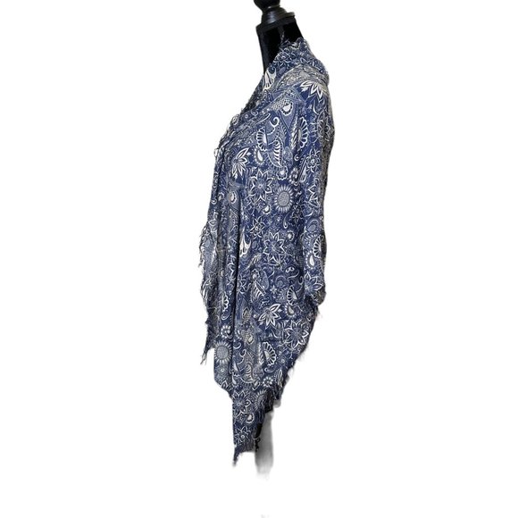 Unbranded Scarf Womens Long Rectangle Blue White Floral Wrap Lightweight Fringe - Picture 6 of 8